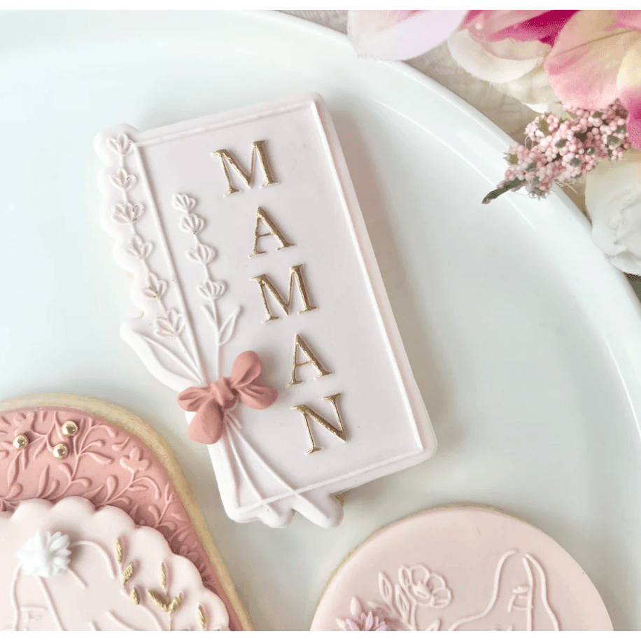 Tampon 3D + Cutter - "Maman" avec Feuilles de Lavande - OH MY COOKIE