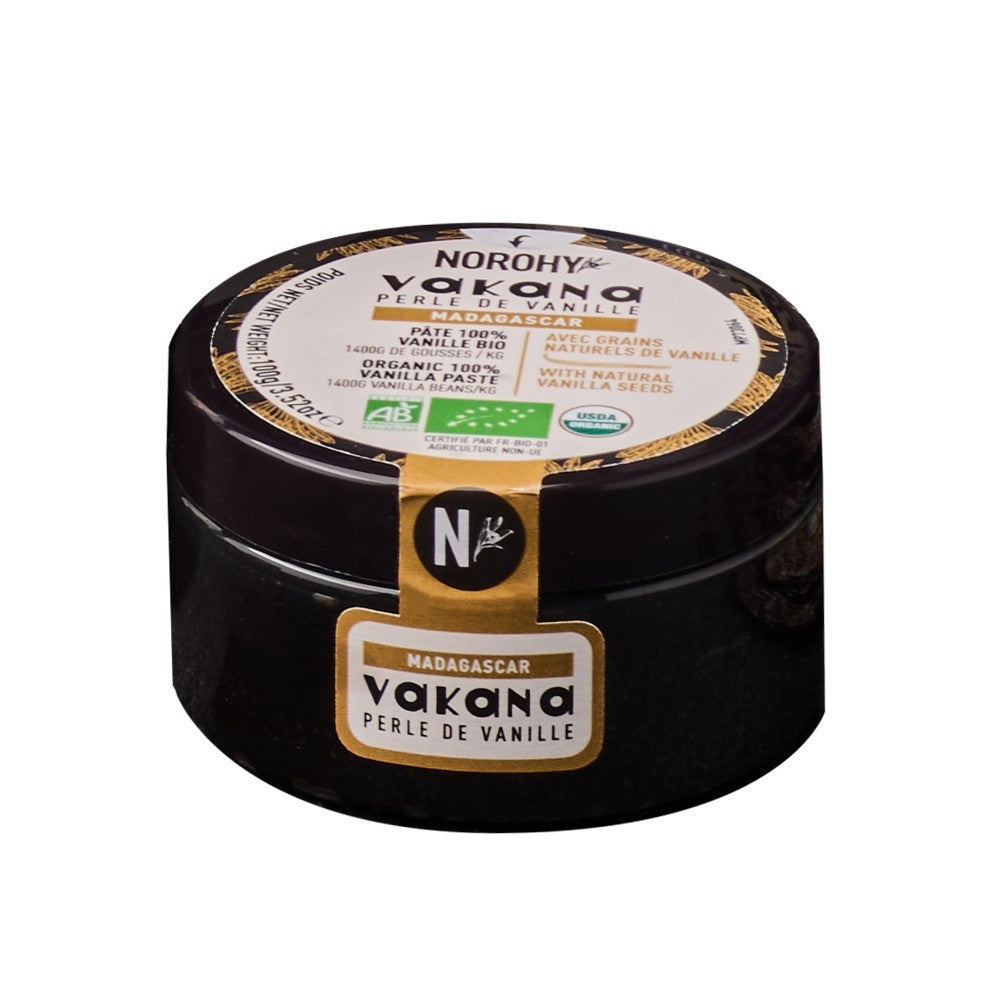 Vakana perle de vanille Bourbon bio Madagascar Norohy, pot de 100 g